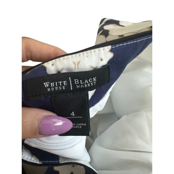 WHITE HOUSE BLACK MARKET WHBM Navy Black Floral Colorblock Skirt Size 4 - Picture 5 of 6